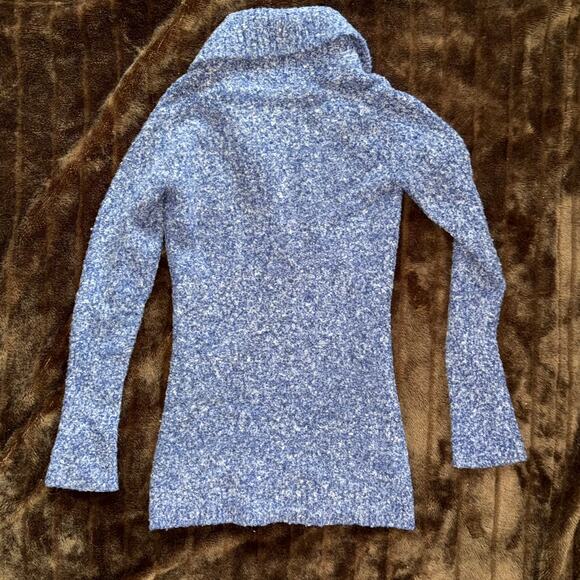 Moda International  S 100% Blue/White Marled Stretchy Cardigan Sweater - Picture 5 of 5